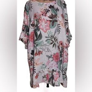 Piazza del Tempio 100% linen floral ruffle hem dress tunic size medium Italian